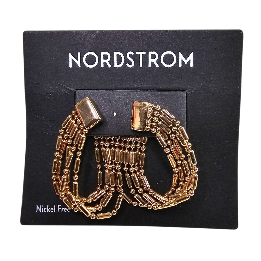 Nordstrom‎ Chain Front Back Dangle Drop Earrings Gold Tone Sculptural Glam